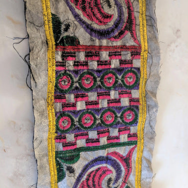 Black Fabric Lace With Embroidery In Pink, Purple, Green